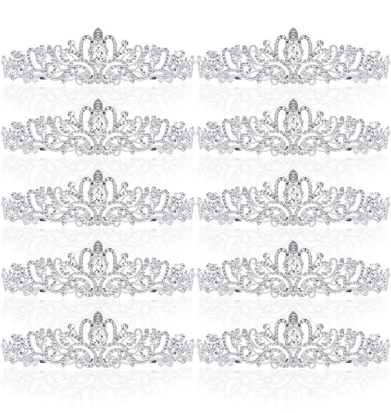 BBTO 10 Pcs Crystal Tiaras and Crowns for Women, Rhinestone Princess Crowns with Combs Birthday Queen Tiaras for Graduation Prom, Wedding, Bachelorette Party, Pageant Hair Accessories(Silver)
