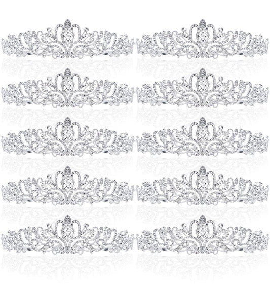 BBTO 10 Pcs Crystal Tiaras and Crowns for Women, Rhinestone Princess Crowns with Combs Birthday Queen Tiaras for Graduation Prom, Wedding, Bachelorette Party, Pageant Hair Accessories(Silver)