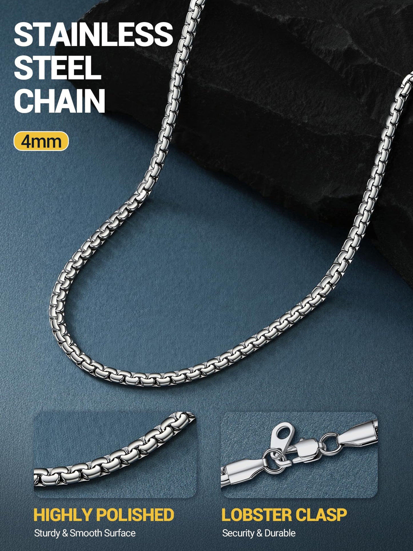 PROSTEEL Stainless Steel Chain Necklace 22inch Mens Jewelry Flat Chain Necklace for Men