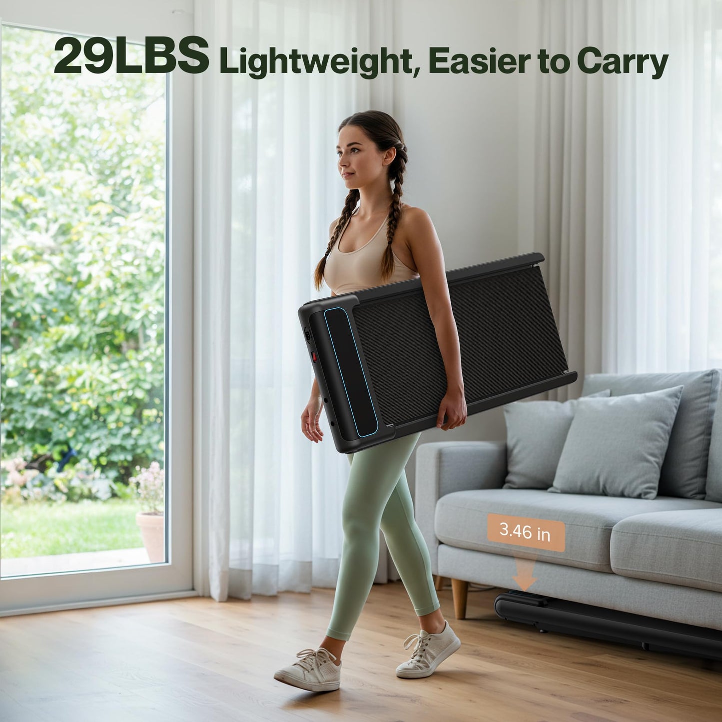 COZYINN 10% Incline Under Desk Walking Pad, 2.5HP Low Noise Treadmills for Home, 3 in 1 Portable Treadmill with Removable Handle for Small Space, Mute Control, Works with Kinomap, No Need Assemble
