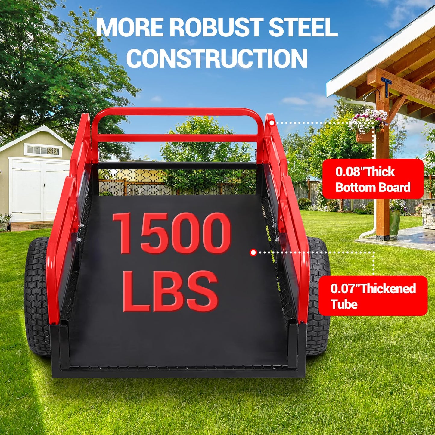 Heavy Duty Steel Dump Cart, 1500 Lbs Utility Garden Trailer, ATV Dump Trailer with Removable Sides, 15 Cubic Feet HD Agricultural Trailers for Tractor Lawn Mower Garden