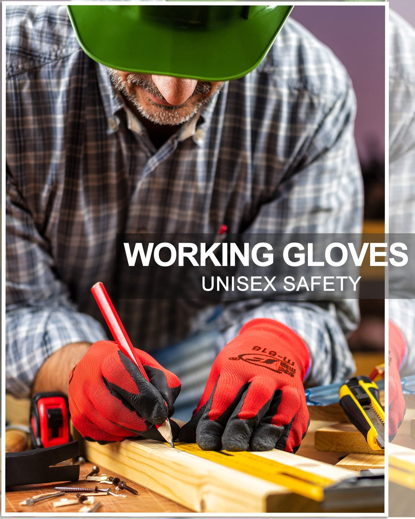 Nuogo 48 Pairs Gardening Gloves for Men Women Rubber Coated Safety Work Gloves Bulk for Gardening Construction Work(Red, Black)