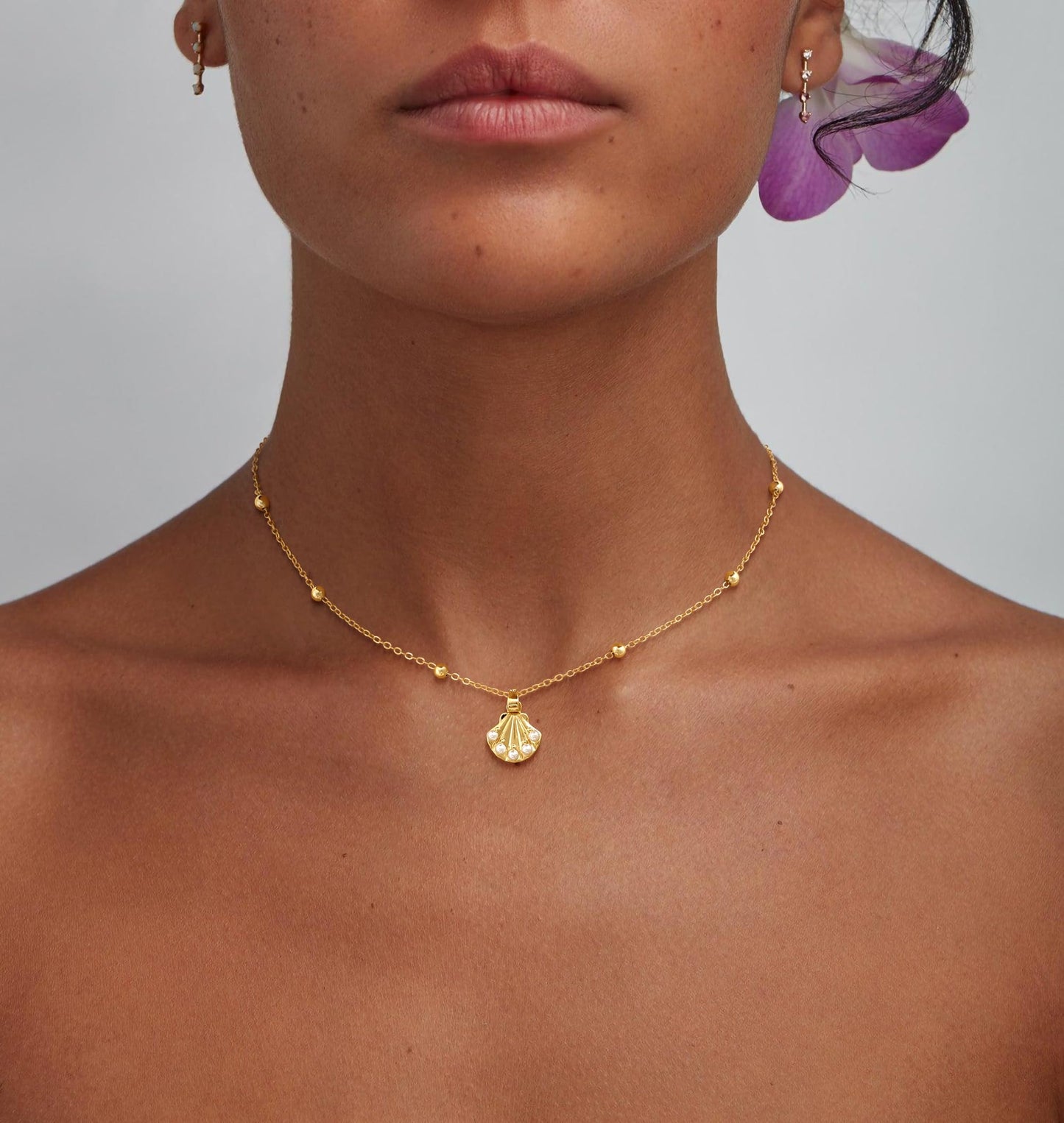 Picuzzy 14K Gold Plated Seashell Pendant Necklace for Women Trendy, Sea Shell Beach Necklace Ocean Coastal Tropical Nautical Vacation Summer Jewelry Pearl Accessories for Women