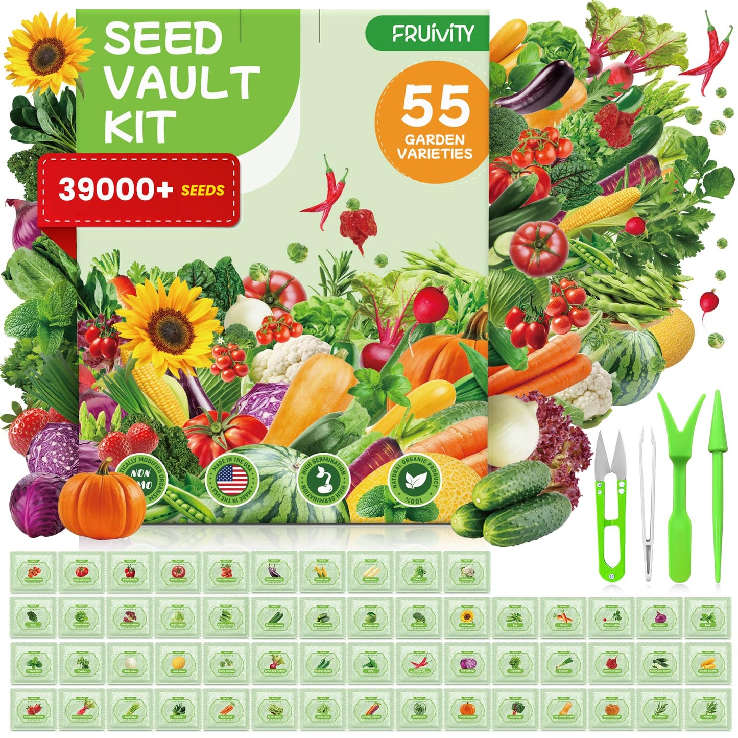 55 Vegetable Seeds Variety Pack - 39,000+ Heirloom Seeds for Planting Vegetables and Fruits, Outdoor Garden Seeds for Planting Gift for Mother, Women, Mom, Friend
