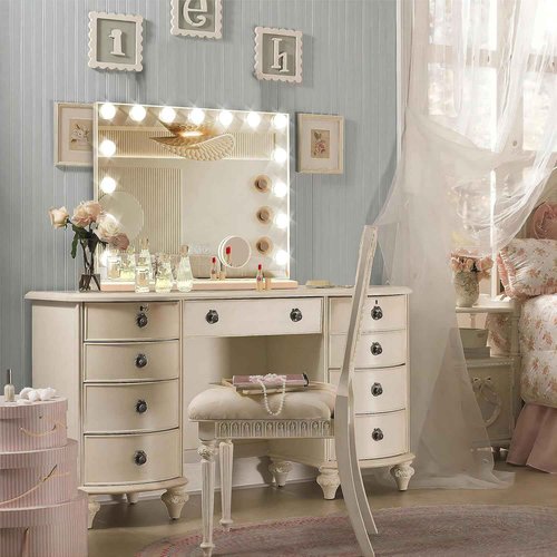 Ratsamee Hollywood Vanity Mirror with Lights, 15 Dimmable Bulbs, 3 Color Lights,Make Up Lighted Mirror, Aluminum Metal Frame, USB Charging Port（23" x 18"）