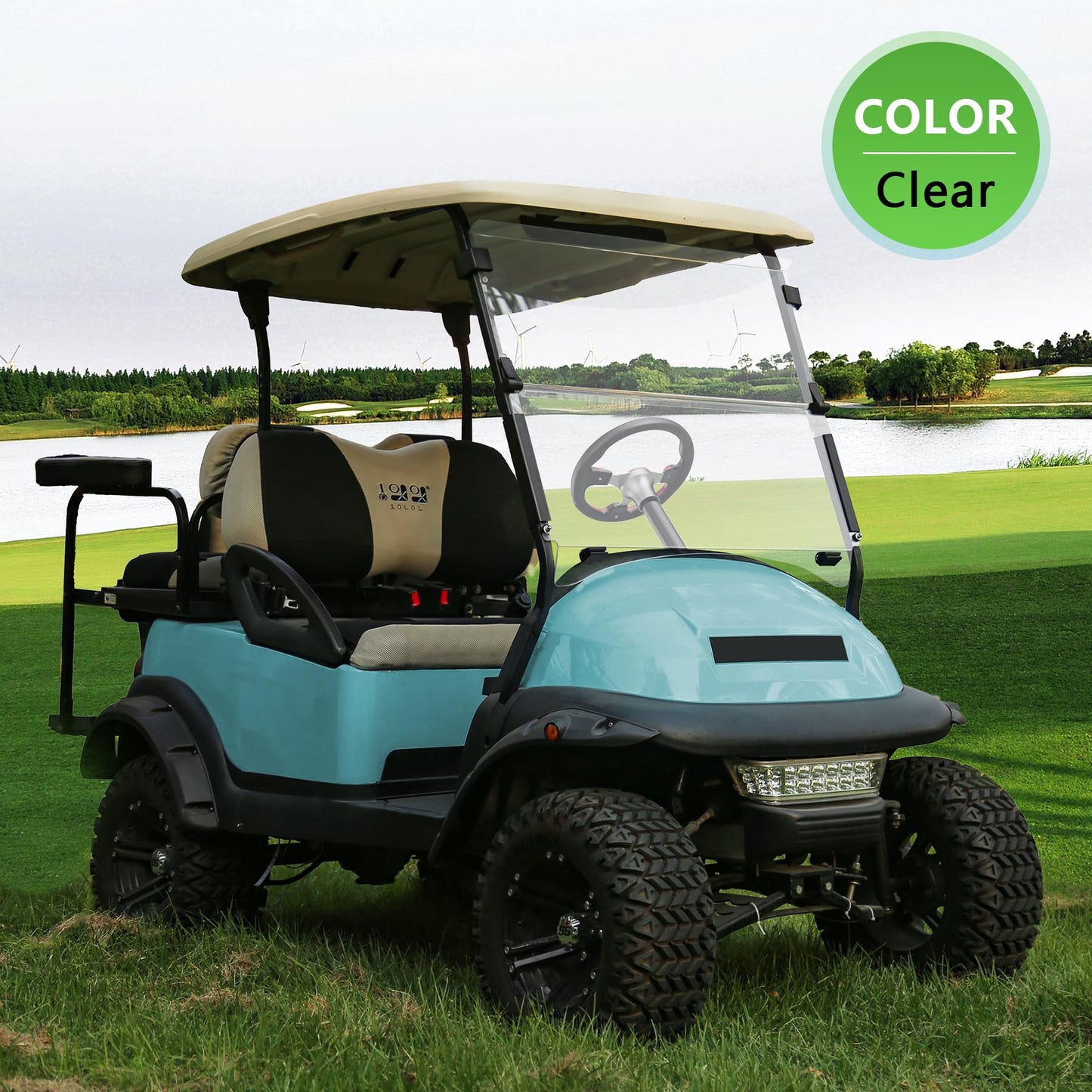 10L0L Golf Cart Windshield for Club Car Precedent 2004-Up, Onward and Tempo 2017-up Gas or Electric, Clear/Tinted Windshield Fold Down Impact Resistant - 37.5" W X 33.6" H