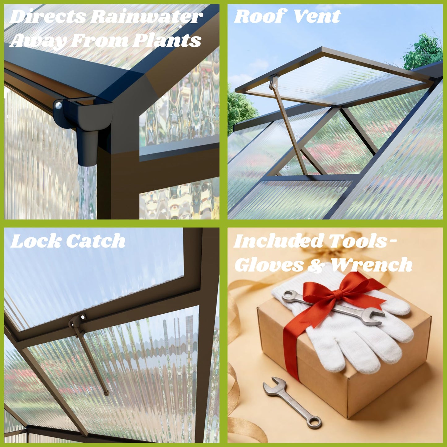Jiliusure 6 x 6 FT Greenhouse for Outdoors, Polycarbonate Greenhouse with Quick Setup Structure and Roof Vent, Aluminum Large Walk-in Green House for Outside Garden Backyard, Charcoal Black