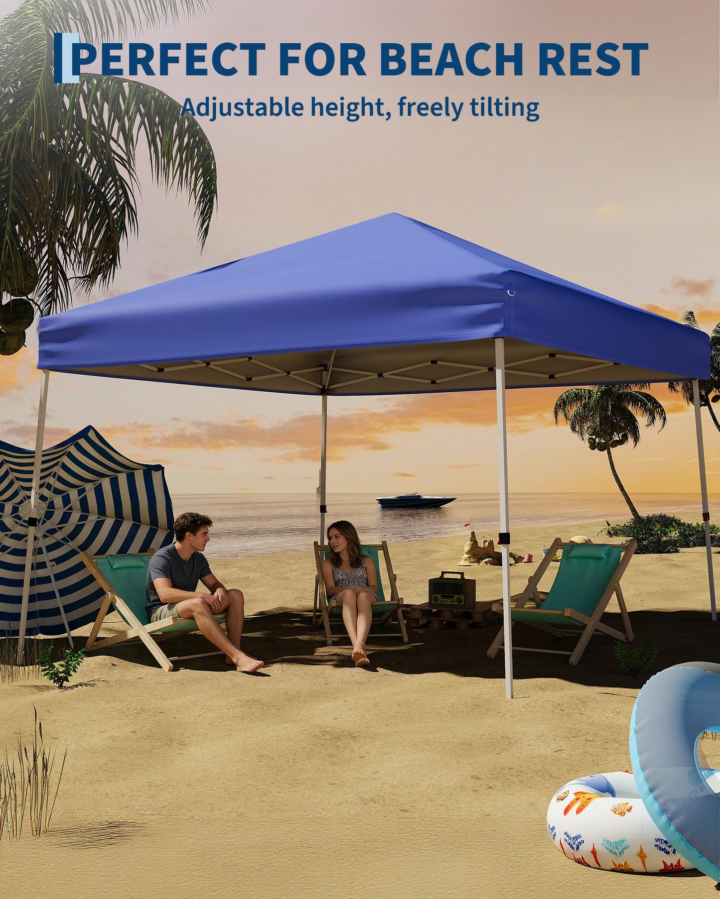 Canopy Tent, GarveeLife 10X10 FT Pop Up Canopy Outdoor Instant Tent Slant Legs with Carrying Bag, Portable Gazebo Shelter for Patio Deck Garden Beach - 8X8 FT Canopy Cover (Blue)