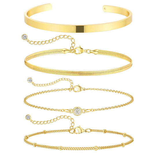 Amicon Gold Bracelets for Women,Dainty 14K Gold Plated Stack Set Trendy Stackable non tarnish Paperclip Chain Bracelets Gold Jewelry Sets Gifts for Women