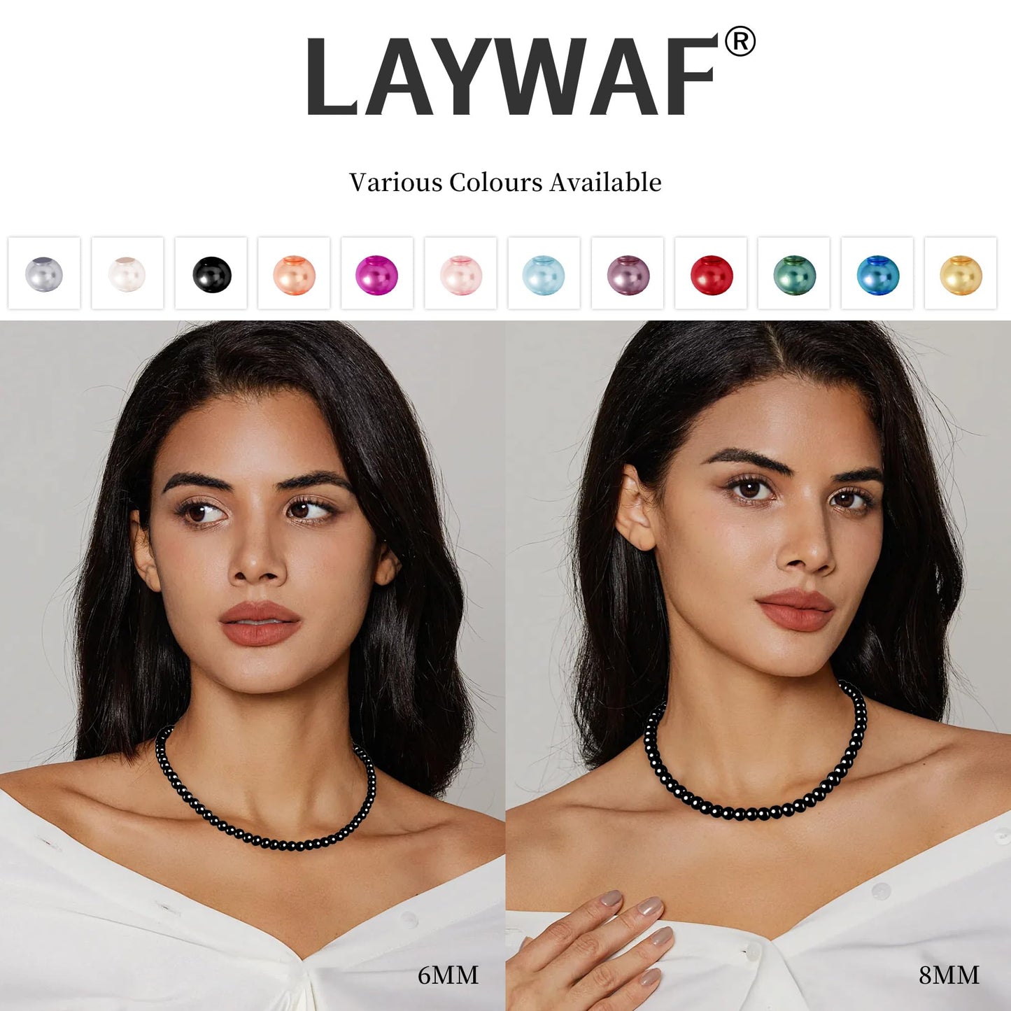 LAYWAF Imitation Pearl Black Necklace for Women Mom, Fake Pearl Choker Necklace, 8MM Beaded Necklace, Simple Faux Pearl Accessories Costume Jewelry