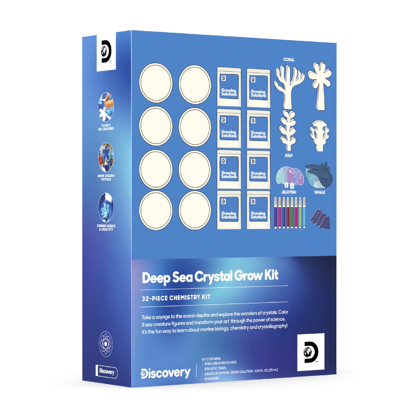 Discovery™ Deep Sea Crystal Grow Kit – 32-Piece STEM Chemistry Lab for Kids| Grow Colorful Crystals on 8 Sea Creatures| Educational Craft Kit with Art Supplies| DIY Science Activity Set Gift| Ages 8+