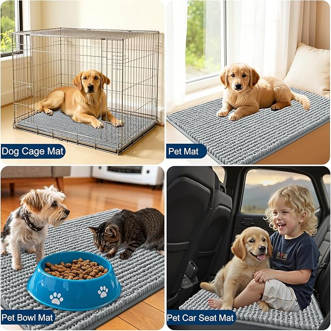 OLANLY Dog Door Mat for Muddy Paws 70x24, Ultra Absorbent Chenille Mud Doormat, Non-Slip Washable and Dirt Trapping Doormat for Indoor Entryway, Quick-Dry Indoor Pet Bed Mats for Dogs, Grey