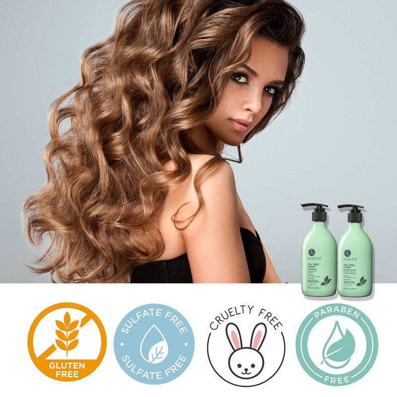 Luseta Tea Tree & Mint Shampoo Cleansing and Soothing for All Hair Types Nourishing & Invigorating Scalp Fights Dandruff 16.9 Oz