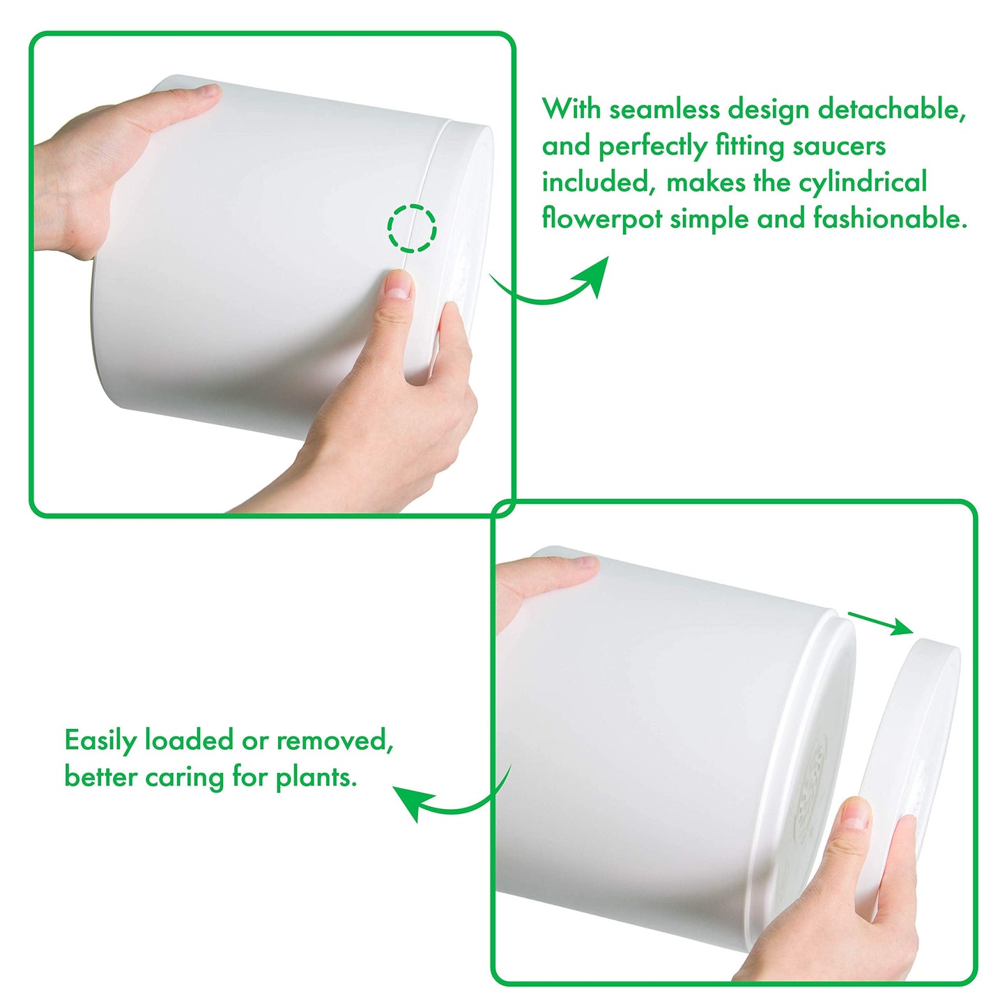 D'vine Dev Pack of 10 Plastic Plant Pots (2 Set of 6 Inch, 5.5 Inch, 5 Inch, 4.5 Inch, 4 Inch) Small Planter Pots for Plant with Drainage Holes and Saucers, White, 74-R-A
