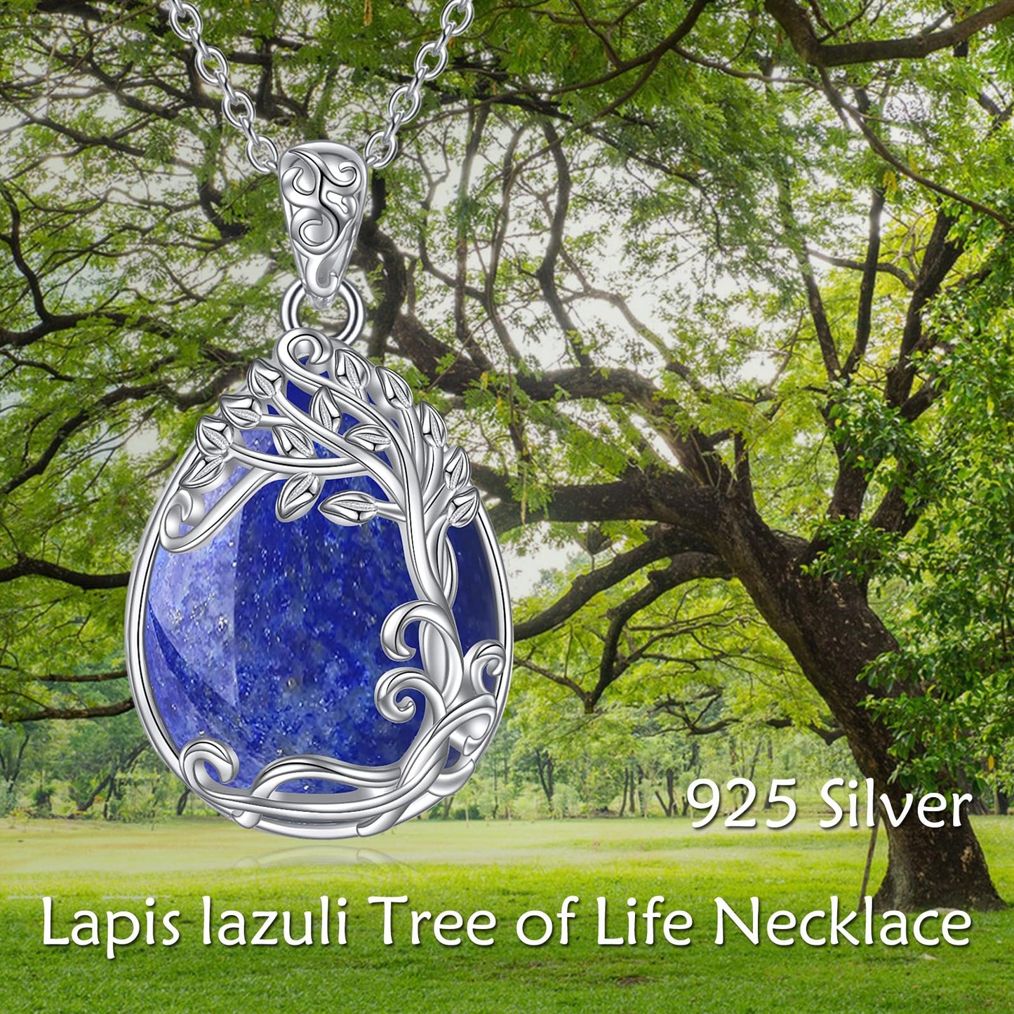 YAFEINI Lapis Lazuli Necklace 925 Sterling Silver Tree of Life Pendant Necklace Gift Jewelry for Women (GG-Tree of Life Lapis Lazuli)