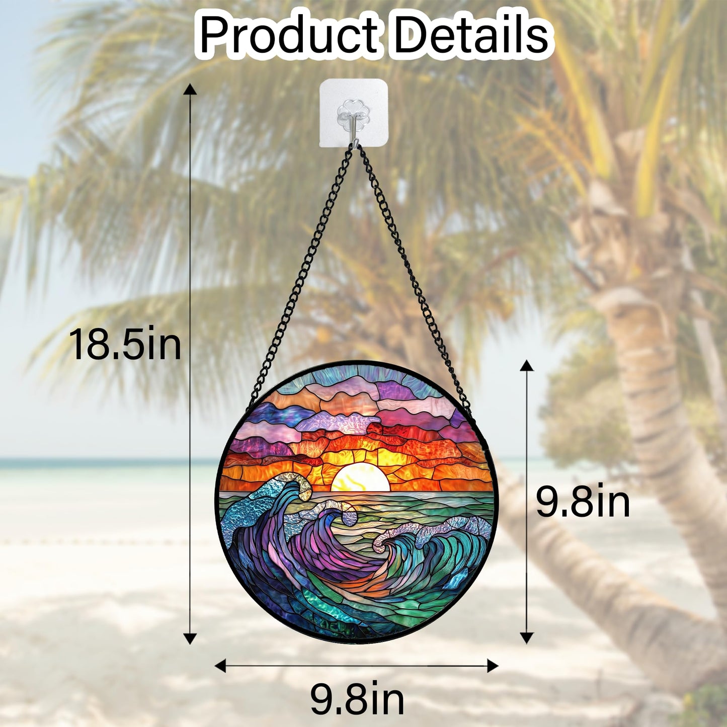 DASTOLL Stained Glass Window Hanging, Clouds and Sea Waves Suncatcher Diamond Glass Panel Hangings Scenery Sun Catchers Decor for Birthday for Women, Men, Wife, Aunt, and Mom 9.8 in