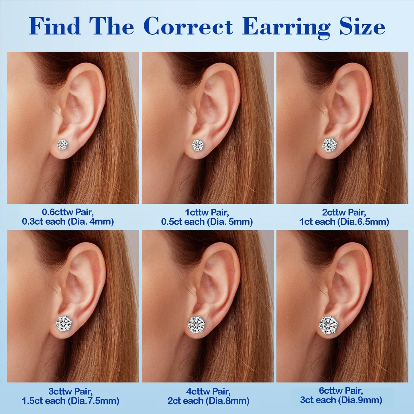 Moissanite Stud Earrings for Women Men, 1-6CT 6-Prong D Color Ideal 925 Sterling Silver Earrings with Certificate of Authenticity (4CT/Pair, 2CT each one)