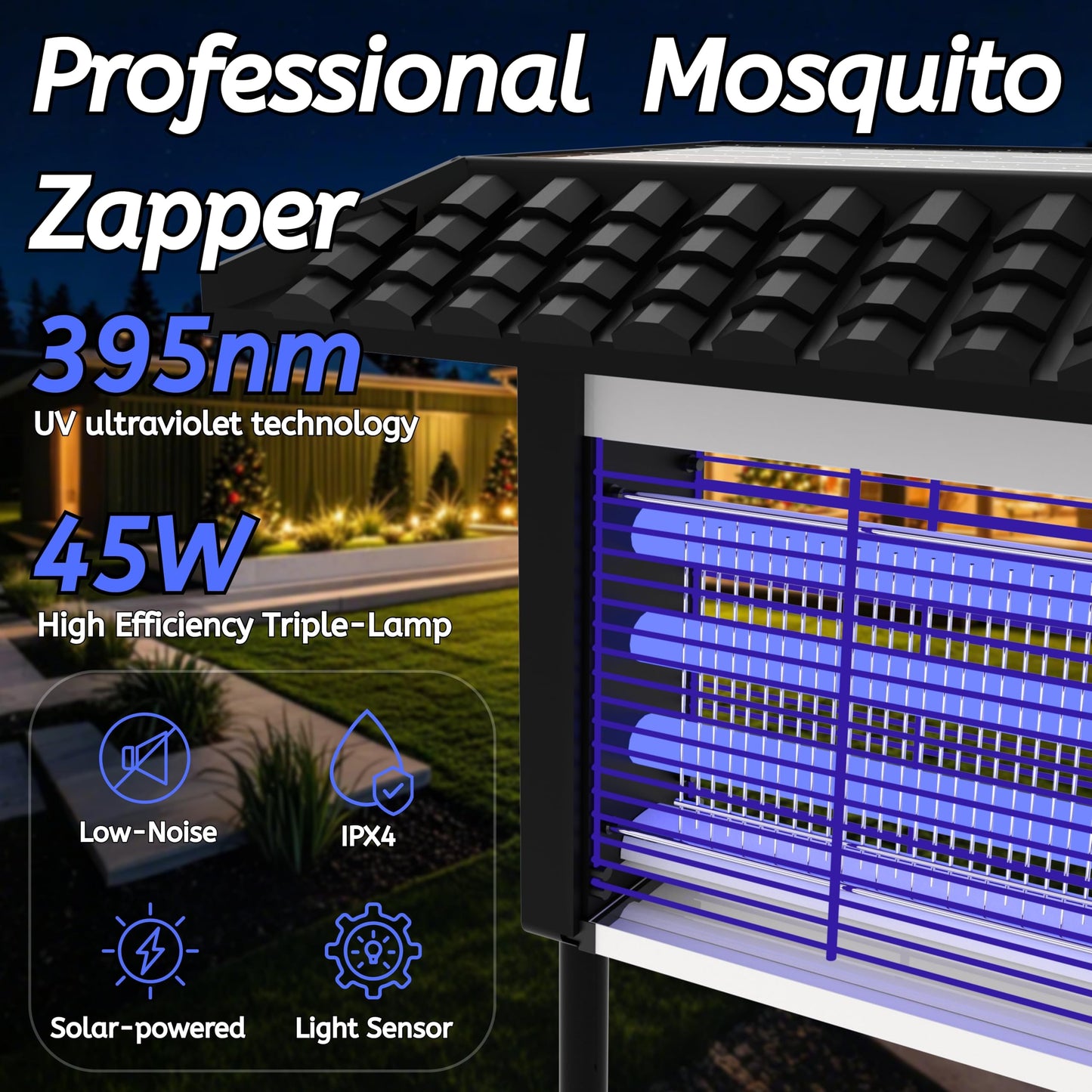 ZETAWALE Solar Bug Zapper Outdoor Mosquitos Zapper Solar Powered Bug Zapper Outdoor Camping Fly Control for 4000 sq.ft Waterproof Fly Killer Solar Mosquito Zapper for Garden Lawn and Back Yard