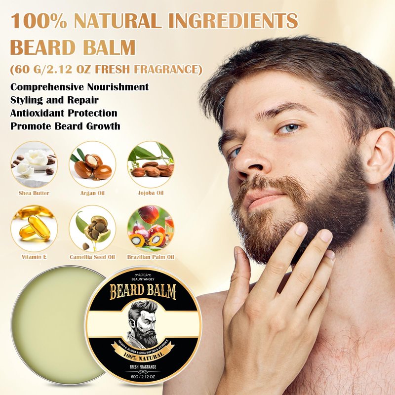 Beard Growth Kit, Grooming Set w/Growth Oil, Conditioner, Balm, Shampoo Wash, 0.25MM Roller, Brush, Comb, Scissor, Bag, Christmas Birthday Valentines Day Gifts for Him Men