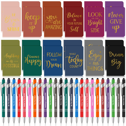 96 Pcs Bulk Motivational Pens Inspirational Notepads Set, Small Pocket Motivational Quote Notebooks and Ballpoint Pens, Mini Journals Gift Set for Kids Students Teachers School Office Prizes Supplies