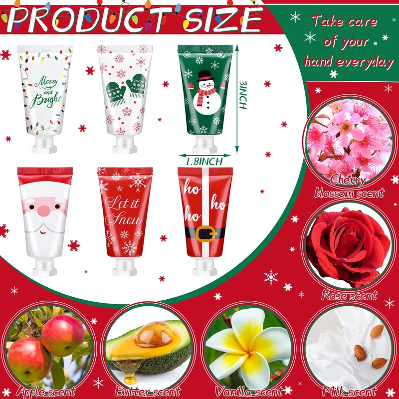24 Pieces Secret Santa Gift Set: Mini Christmas Hand Cream Travel Size Lotion Bulk Holiday Stocking Stuffers Appreciation Gifts for Women Employee Coworker Staff 30ml 6 Natural Plant Fragrance