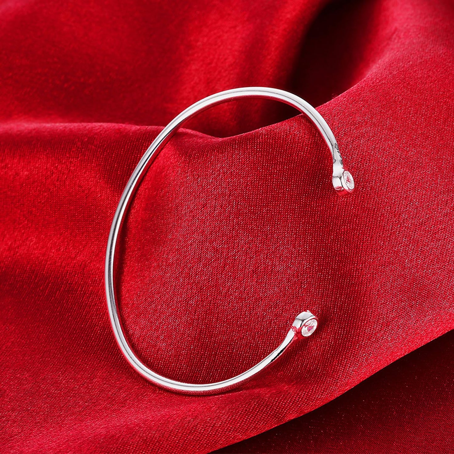Handmade 925 Sterling Silver Bracelet Minimalist Silver Bangle Bracelet Open Adjustable Simple CZ Cuff Bracelets for Women Teen Girls Fashion Dainty Jewelry Women Gift for birthday Valentine's Day