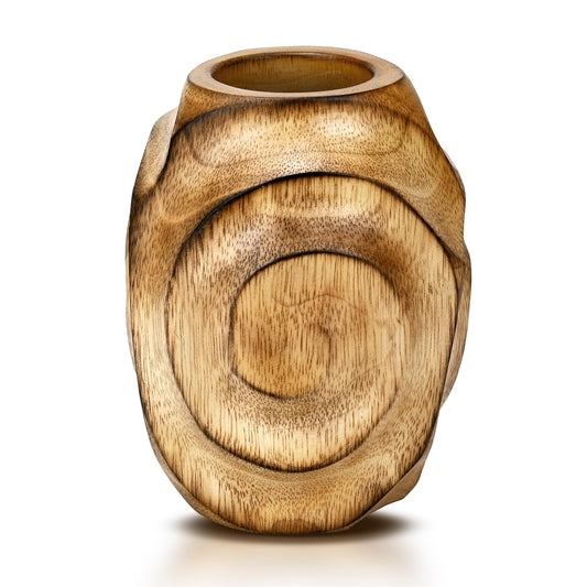 AeraVida Hand Carved Spiral Mango Tree Wood Vase Brown Decorative Tabletop Vase 6.25 Inch Rustic Wooden Dry Flower Vase for Home Decor Living Room Accent