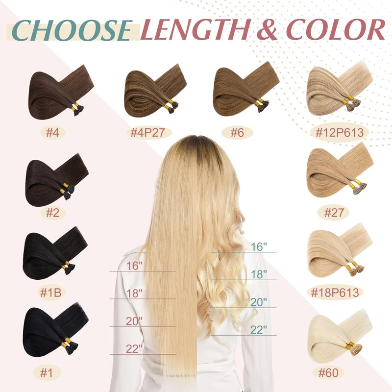 SEGO I Tip Hair Extensions Human Hair Keratin Pre Bonded MicroBeads Tip Balayage Natural Silky Straight Extensions 100 Strands 50g/Pack -16 Inch Light Brown