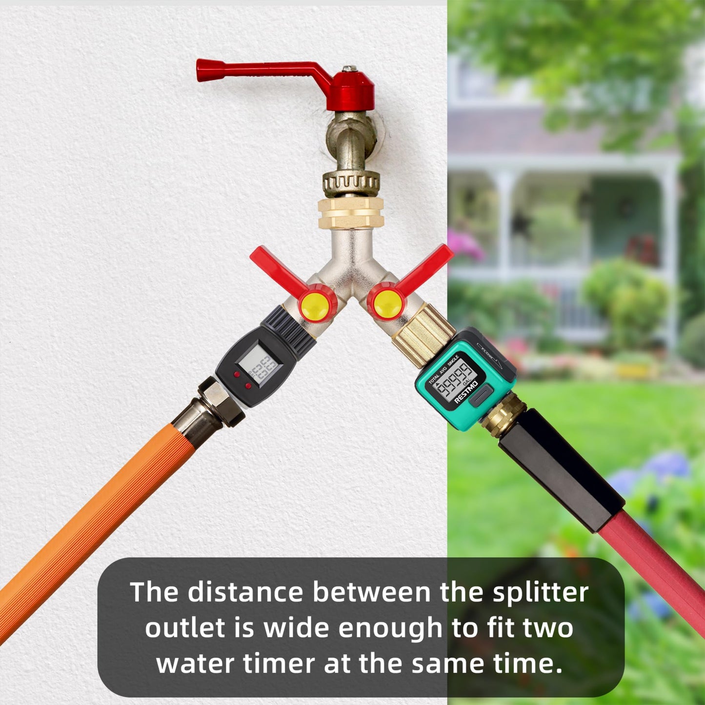 DINGBAI Hose Splitter 2 Way, Brass High Flow Garden Hose Splitter Heavy Duty, Hose Connector, Water Spigot Splitter, Full Flow Faucet Splitters with shutoff, 3/4” GHT Inlet