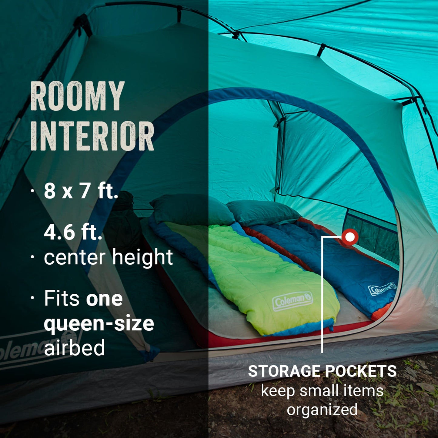 Coleman Skydome Tent with Full-Fly Weather Vestibule, Weatherproof 4/6 Person Tent Sets Up in 5 Minutes & Protects from Water, 20% More Headroom