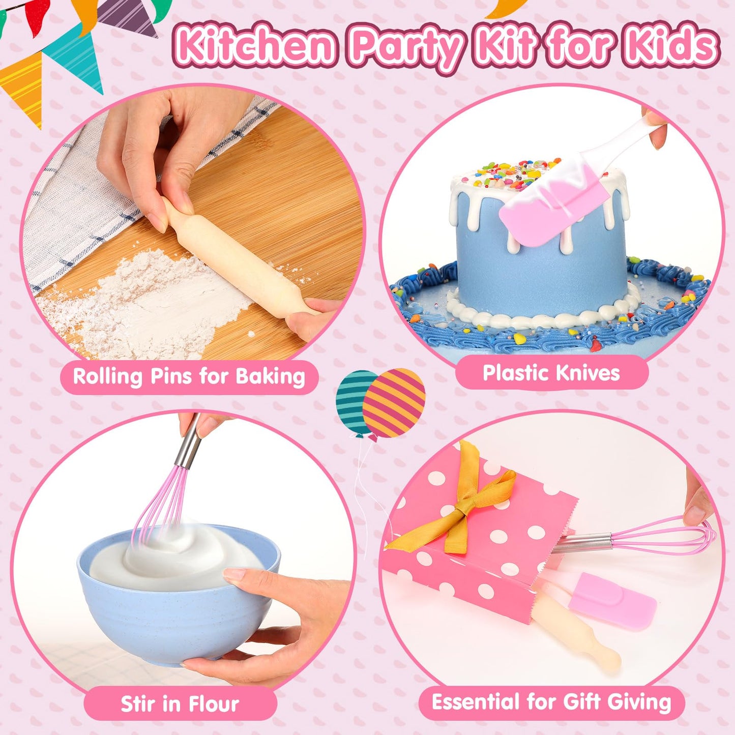 Glimin 48 Pcs Kids Mini Baking Supplies with Spatula, Rolling Pin, Whisk, Gift Bags for Kids Cooking Classroom School Exchange Party Favors