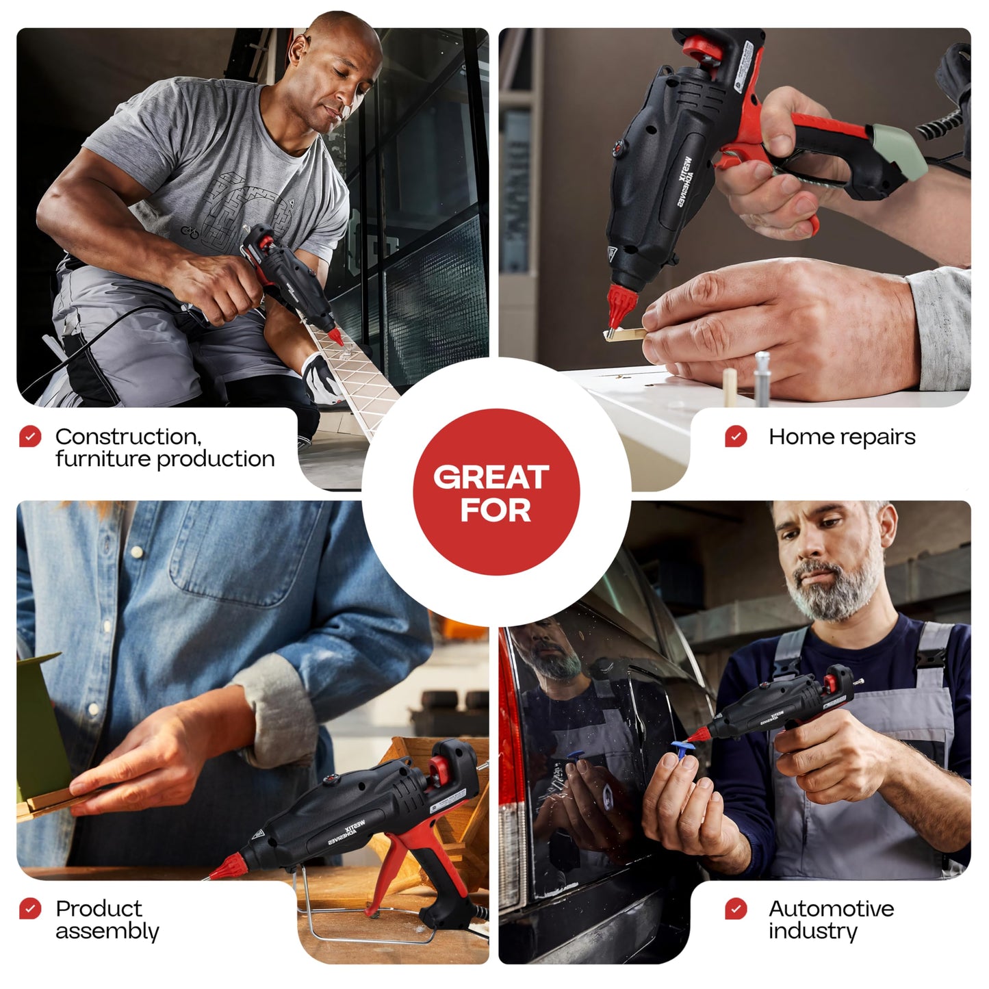 IDL Packaging GG-5810 Industrial 450W Hot Glue Gun with 10 pcs Glue Sticks - 5/8" x 10" Full-Size Glue Sticks - Hot Glue Gun Kit for Variety of Surfaces: Foam, Vinyl, Leather, or Upholstery