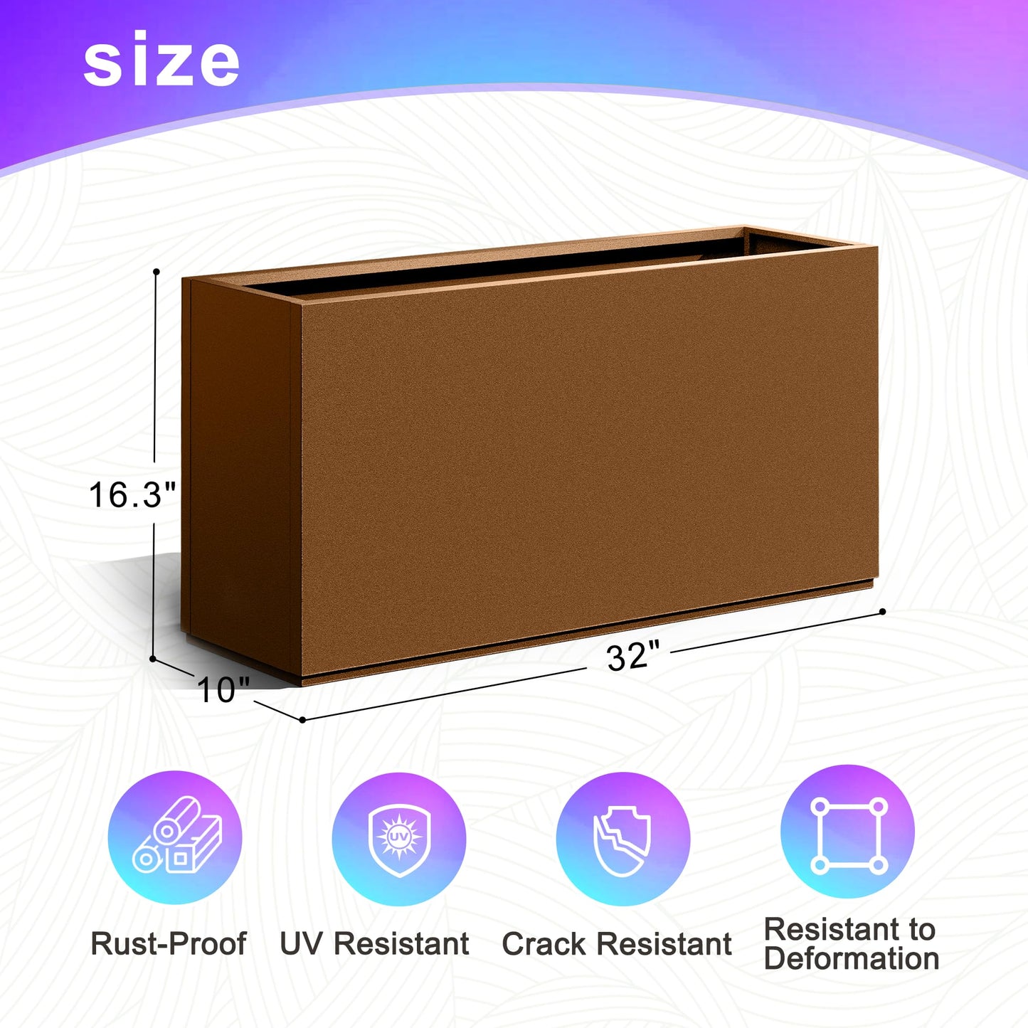 Tall Metal Planter, 10" W×16.3" H Large Rectangular Planter Box for Outdoor or Indoor, All-Weather Durable Plant Box with Drainage Holes & Removable Shelf for Patio, Porch, Garden, Trees, Flowers