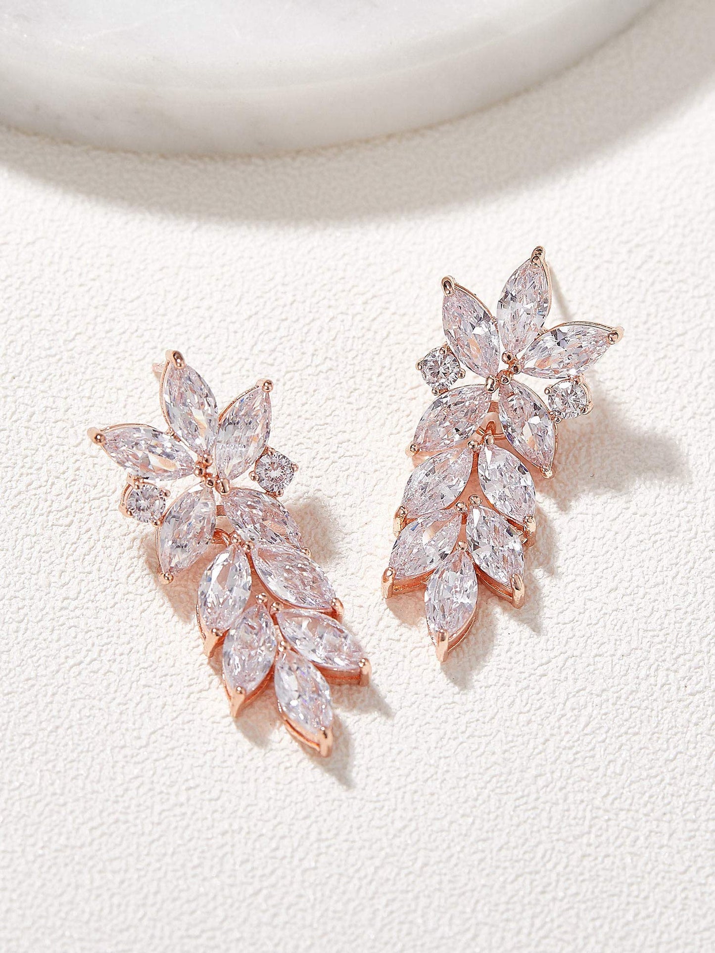 SWEETV Rose Gold Marquise Wedding Earrings for Brides, Bridal Bridesmaid Earrings for Wedding, Cubic Zirconia Dangle Drop Earrings for Women