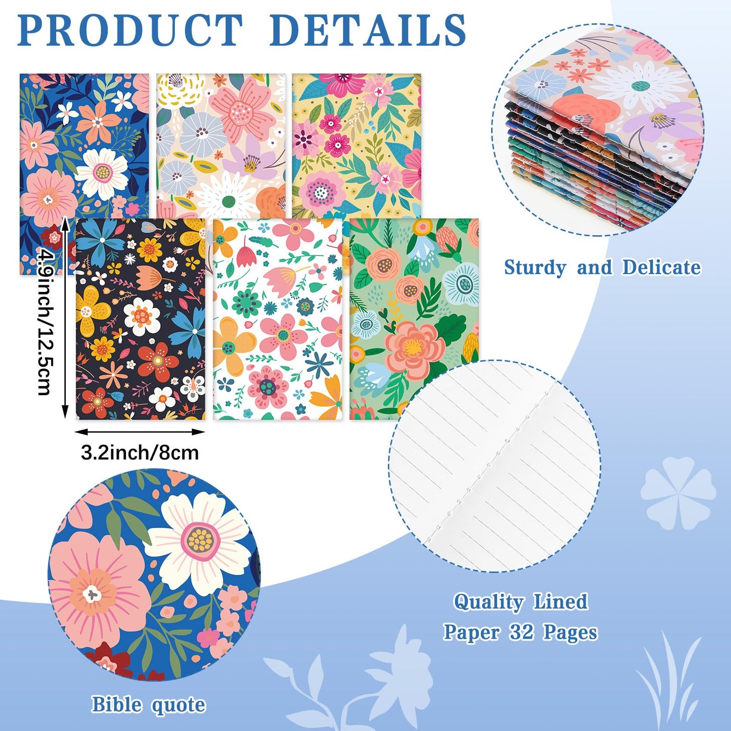 Motiskyy 24 Pcs Floral Pens Flower Ballpoint Pens Flower Notepads Set Design Line Notebook Employee Gifts Set for Student Womens History Month School Supplies, Valentine's Day, Mother's Day Gift