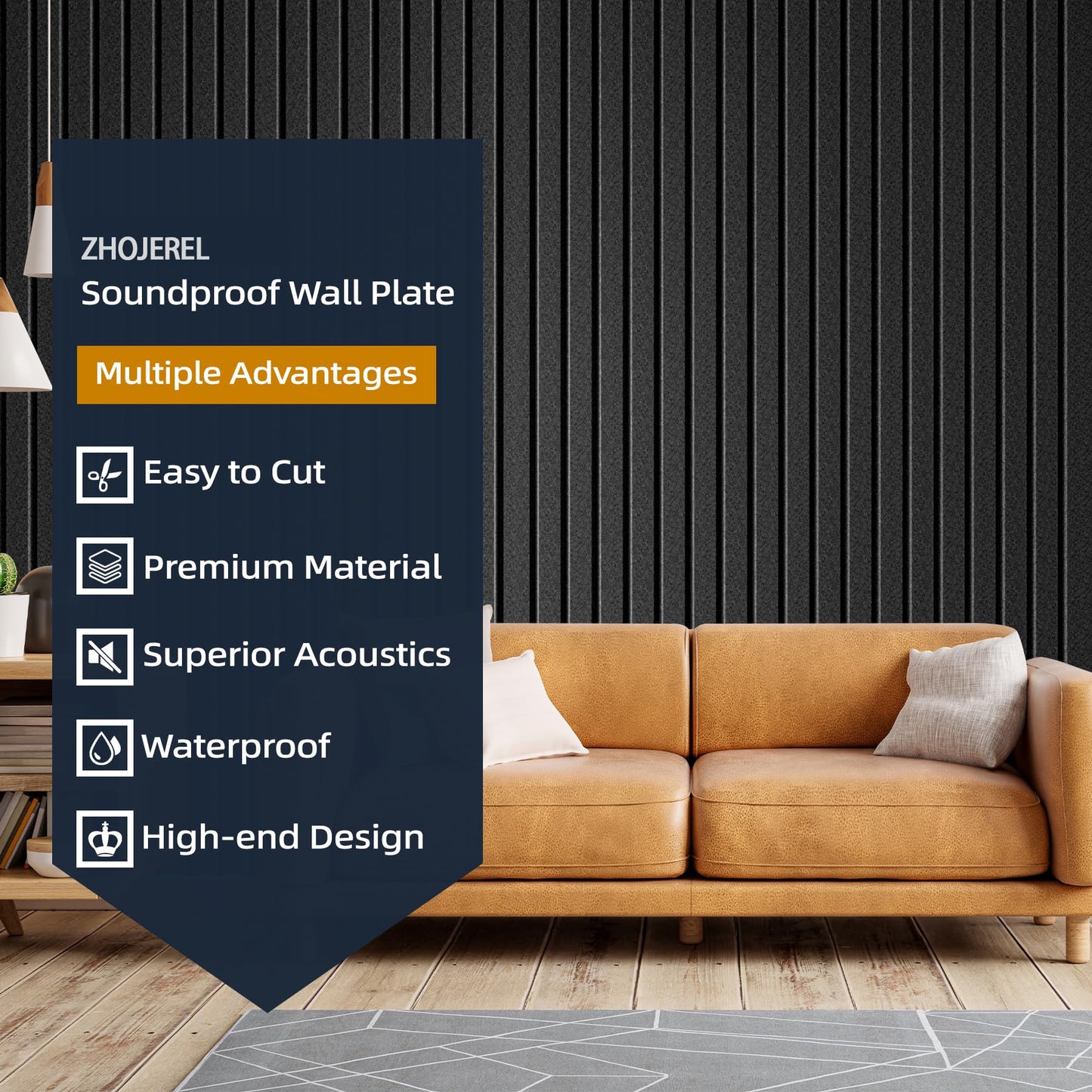 ZHOJEREL 5 Pack Sound Proof Foam Panels for Walls 47.2"x23.6" Large Acoustic Panels Sound Absorbing, Self-Adhesive Soundproof Wall Panels for Home Studio, Office, Recording, Black Black