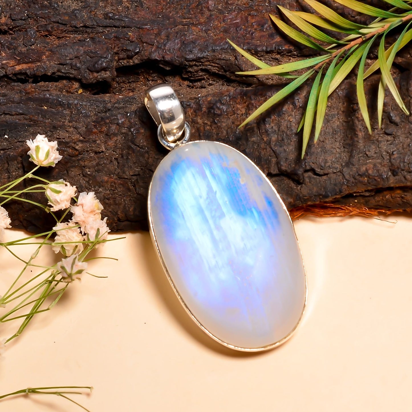 SIVARA 925 Sterling Silver Moonstone Pendant Necklace – June Birthstone Jewelry for Women – Handmade Spiritual Necklace