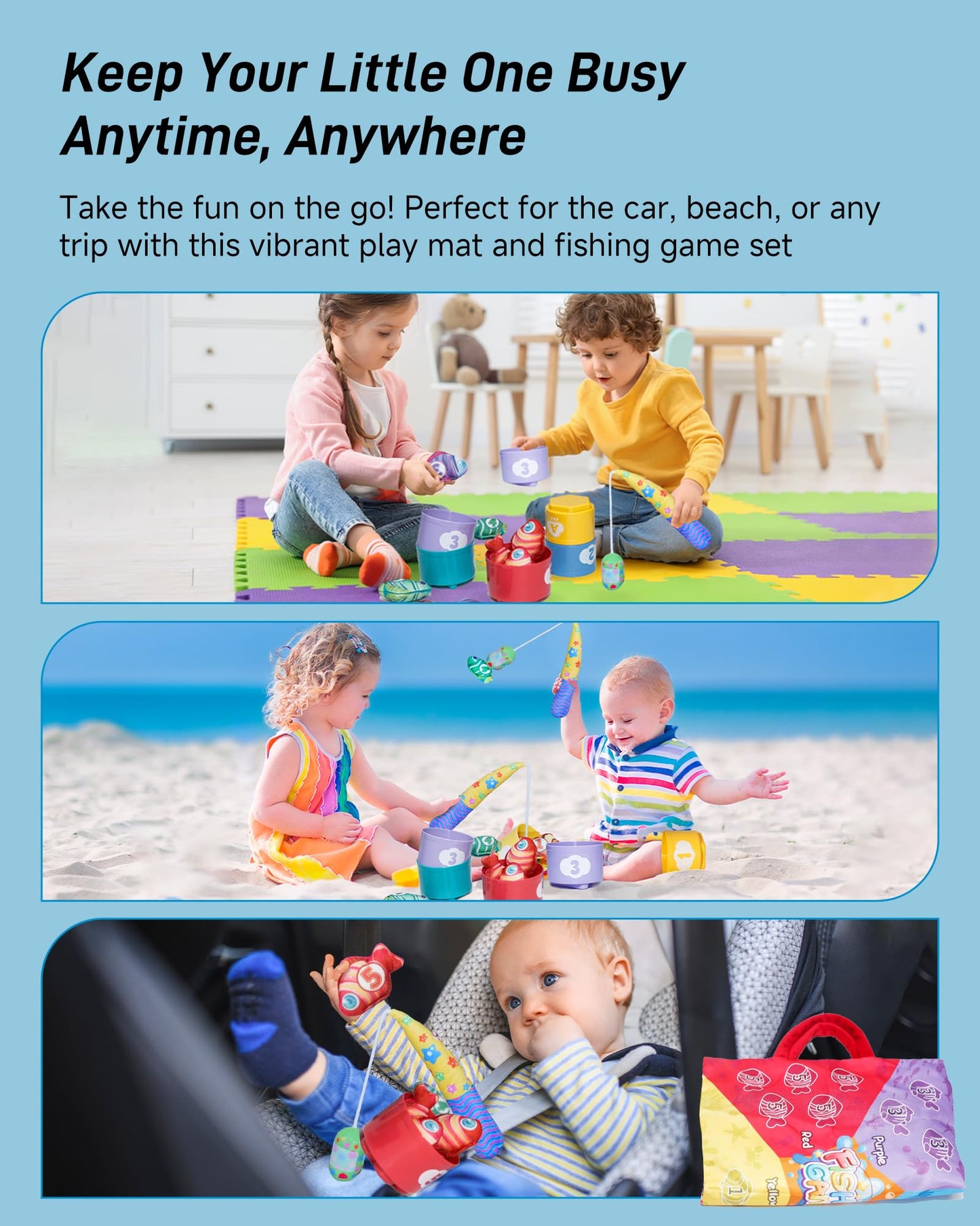 Infinno Count Learning Montessori Toys - for Babies & Toddlers 1-3 Year Old with 15 Numbered Fish & 5 Cups & 2 Fishing Rods- Sorting,Stacking,Counting