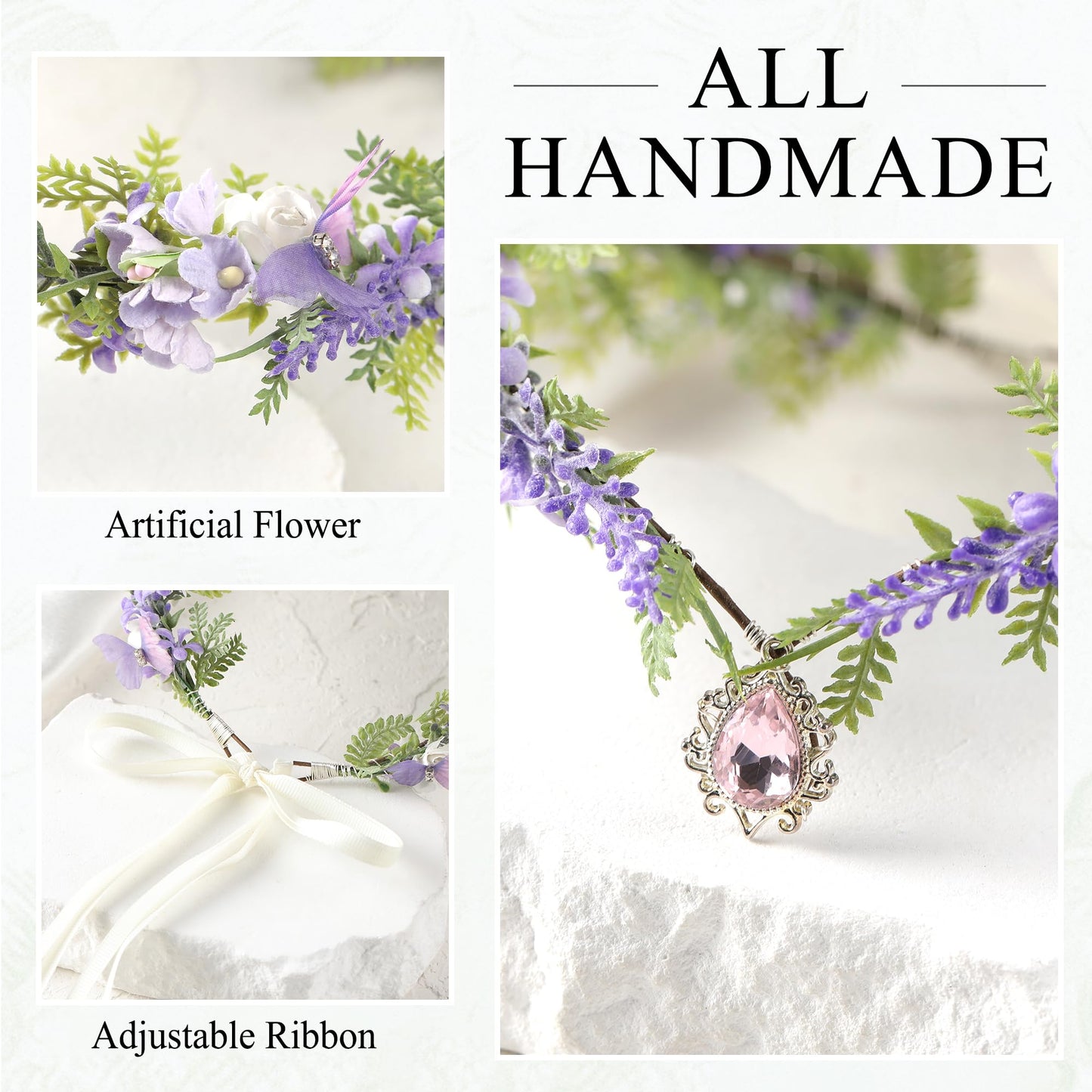 MOSTORY Purple Flower Elf Crown - Woodland Fairy Headpiece with Butterflies for Renaissance Costume Women Cosplay, Forest Floral Circlet for Renfaire Outfit Cosplay Fantasy Photo Shoot