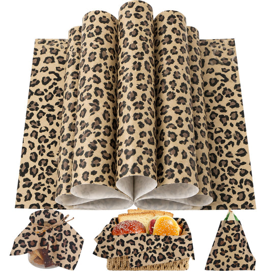 150 Sheets Cheetah Wax Paper for Food Deli, 9.8 x 8.3'' Leopard Greaseproof Sandwich Wrapping Paper for Picnic Basket Liner Party Supplies (Brown)