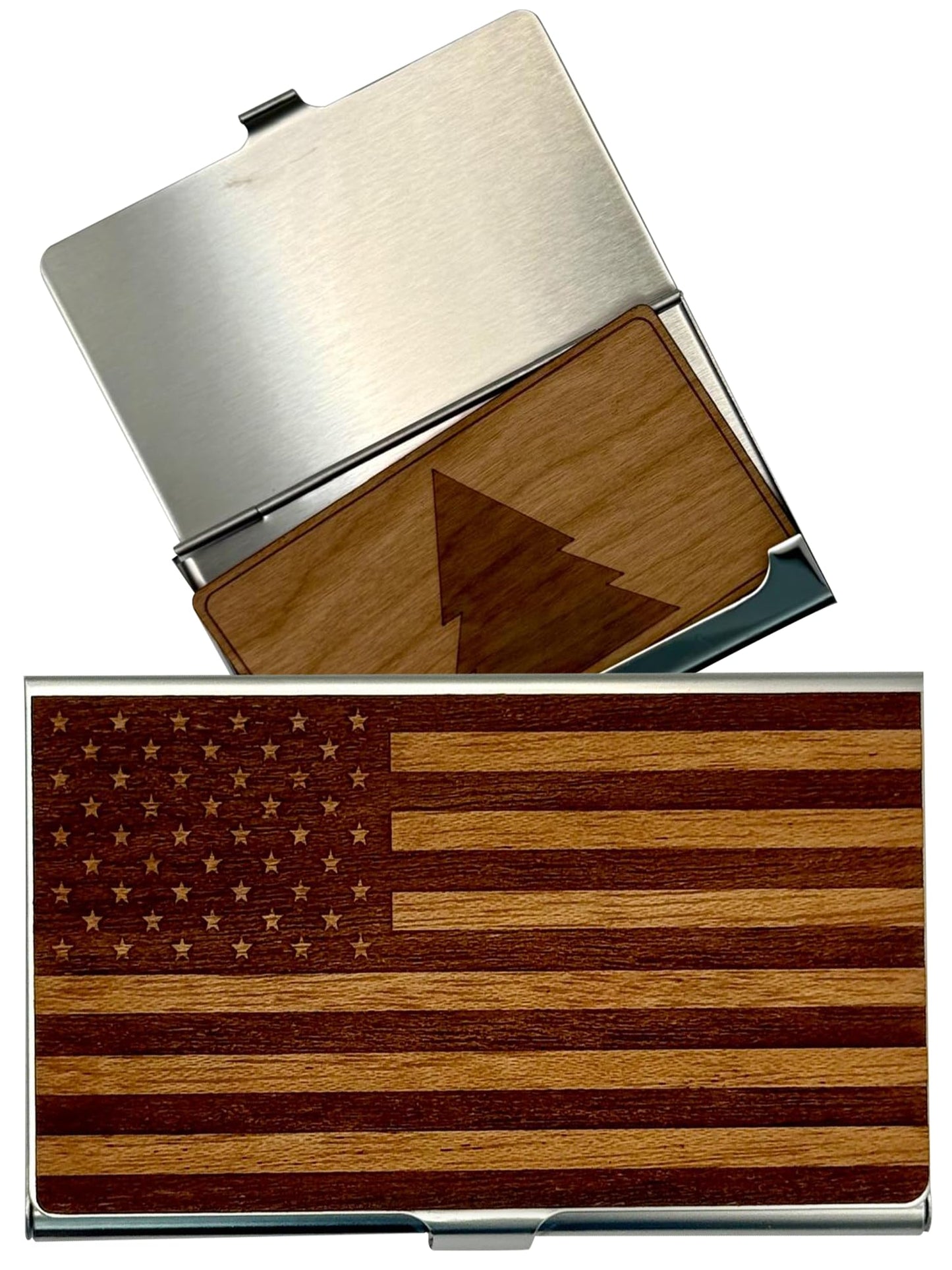 WUDN Handcrafted Business Card Holder Wallet For Men and Women | Holds Up to 20-25 B-Cards or 8-10 Credit Cards | Wooden & Stainless Business Card Case with Buckle Closure, Made in Idaho, USA.