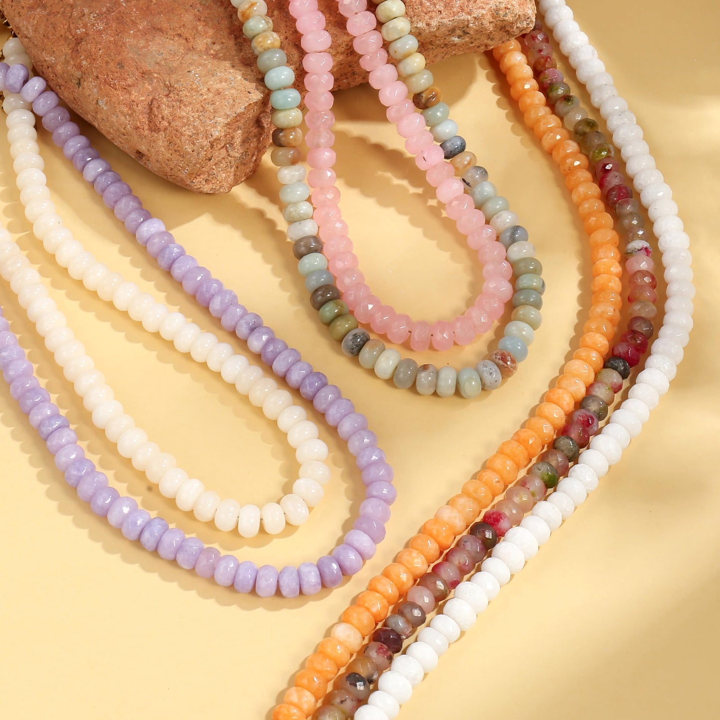 Badu Beige Gemstone Beaded Necklace for Women Natural Stone Bead Beach Choker Necklace Fashion Trendy Jewelry Gifts
