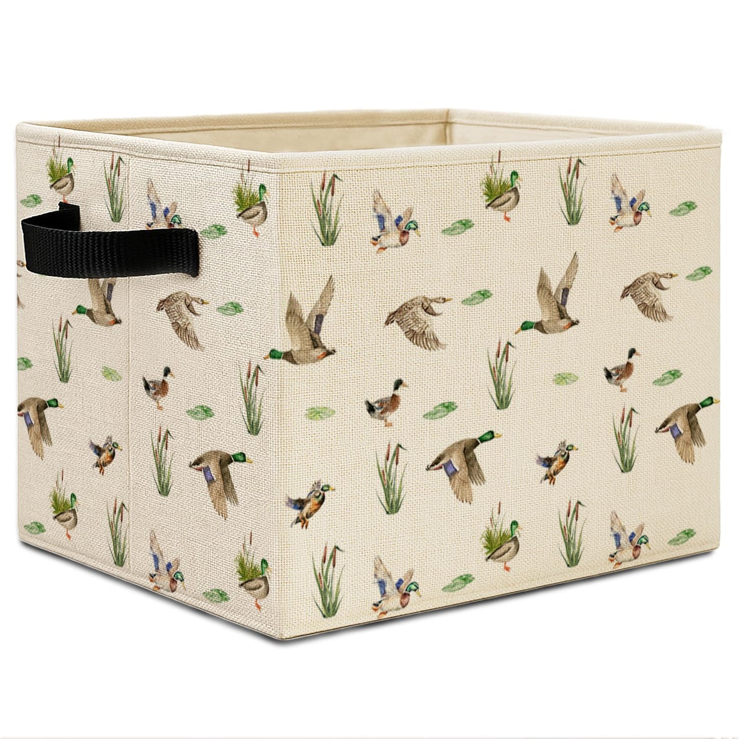 Elefeltclave Mallard Duck Nursery Storage Bins, Farmhouse Wild Green Head Ducks Hunting Collapsible Storage Basket Organizer for Kids Bedroom Bathroom Clothes Toys Books,Toybox for Girls