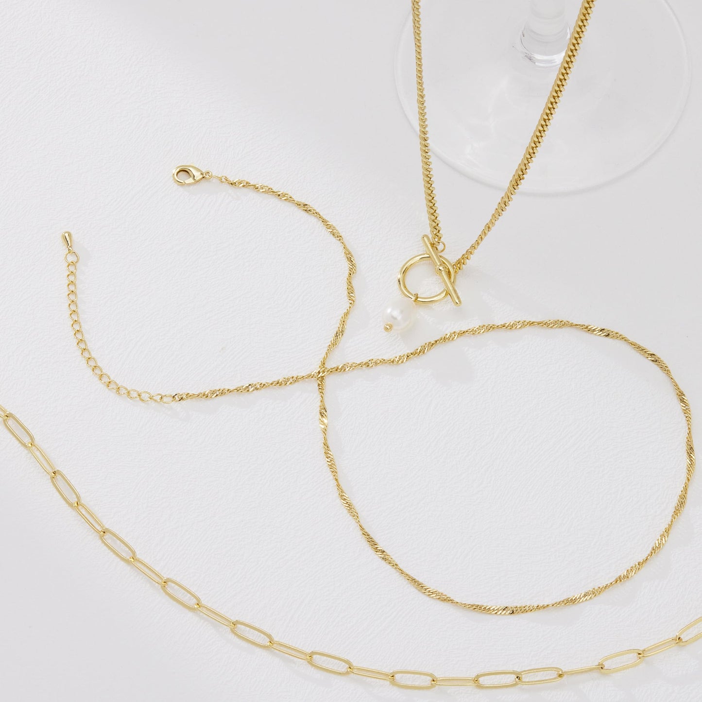 Layered Gold Pearl Pendant Toggle Necklaces for Women Dainty 14K Gold Plated Stack Trendy Choker Paperclip Necklace Simple Toggle Pearl Chain Twist Rope Chain Jewelry Set Gifts for Women