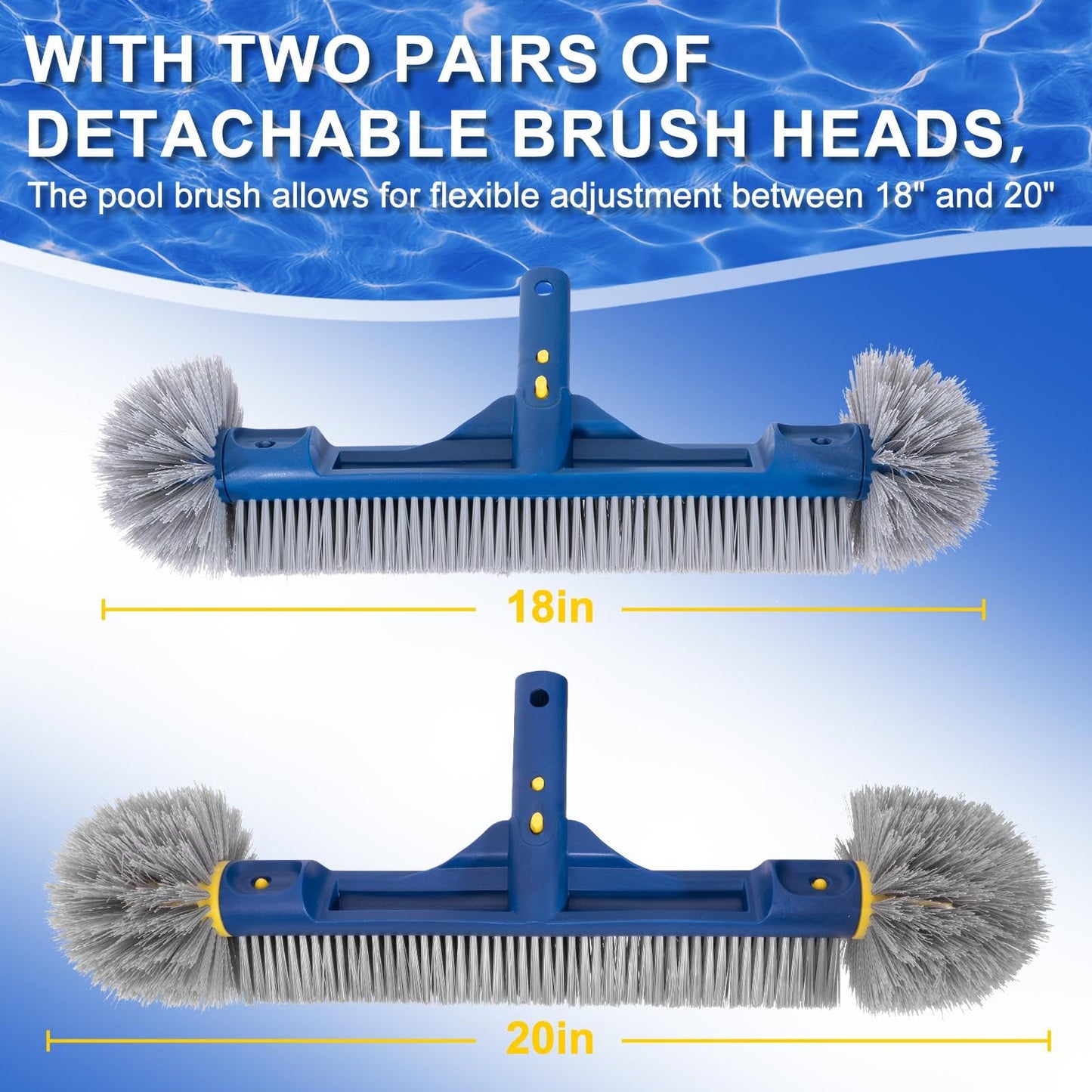 POOLAZA 18’’ & 20’’ Pool Brushes with Round Ends, Detachable Pool Brushes for Cleaning Pool Walls & Tiles, 2 in 1 Pool Brush Head for Inground Pools/Above Ground Pools,High-Efficient Pool Scrub Brush