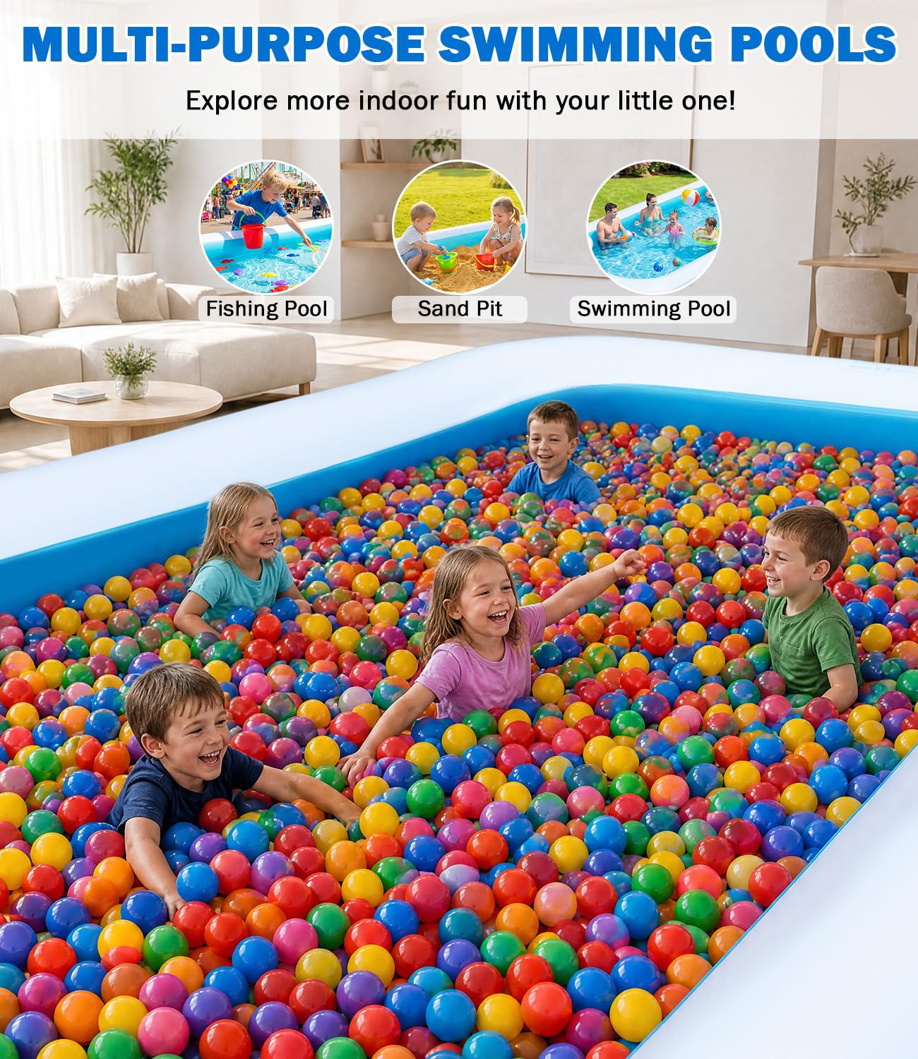 165" x 76" x 22" Oversized Thickened Inflatable Pool with Pump, Blow Up Family Swimming Pool for Adults Kids, Backyard Outdoor Summer Water Party Pool