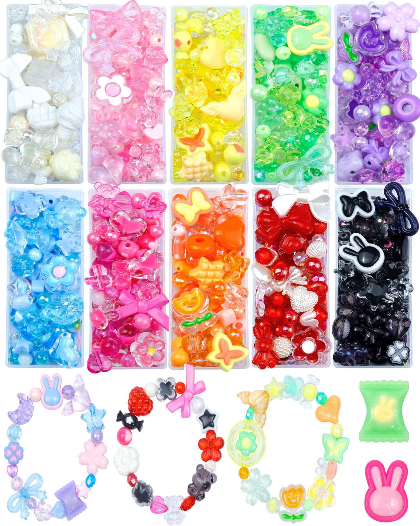 750PCS FIVEIZERO Assorted Acrylic Beads for Bracelet Making, Flower Star Heart Butterfly Candy Gummy Bear Kawaii Aesthetic Cute Beads for Jewelry Making, Keychains, Necklace, Phone Charms, DIY Crafts