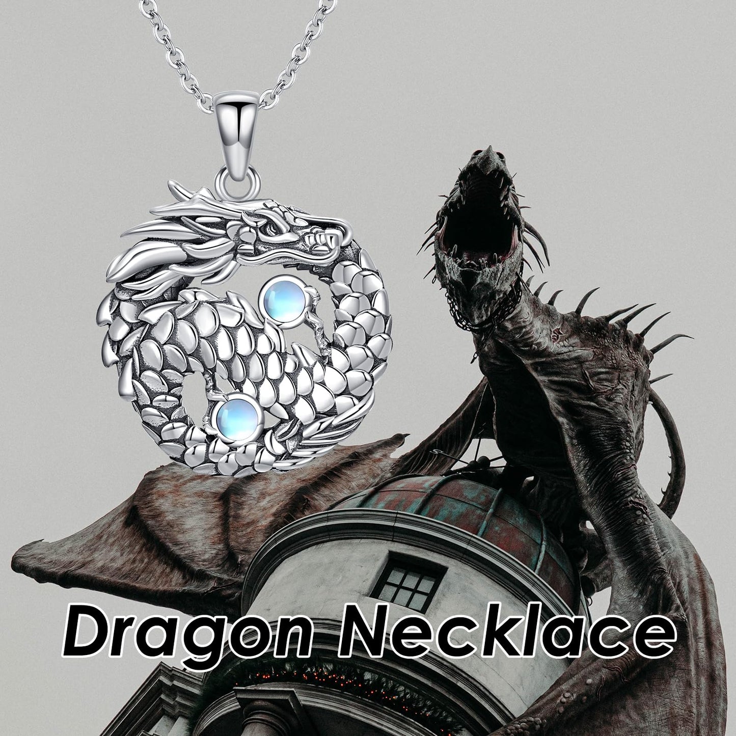 YAFEINI Dragon Necklace S925 Sterling Silver Moonstone Dragon Pendant Necklaces Dragons Jewelry Gift for Women Mom Wife