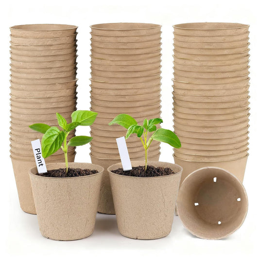 Airsnigi 120 Pack Peat Pots for Sreeding with 120 Plant Labels, 4 inch Round Nursery Pot with Drainage Holes Seed Starting Pots Biodegradable Pots Indoor Garden Seedling