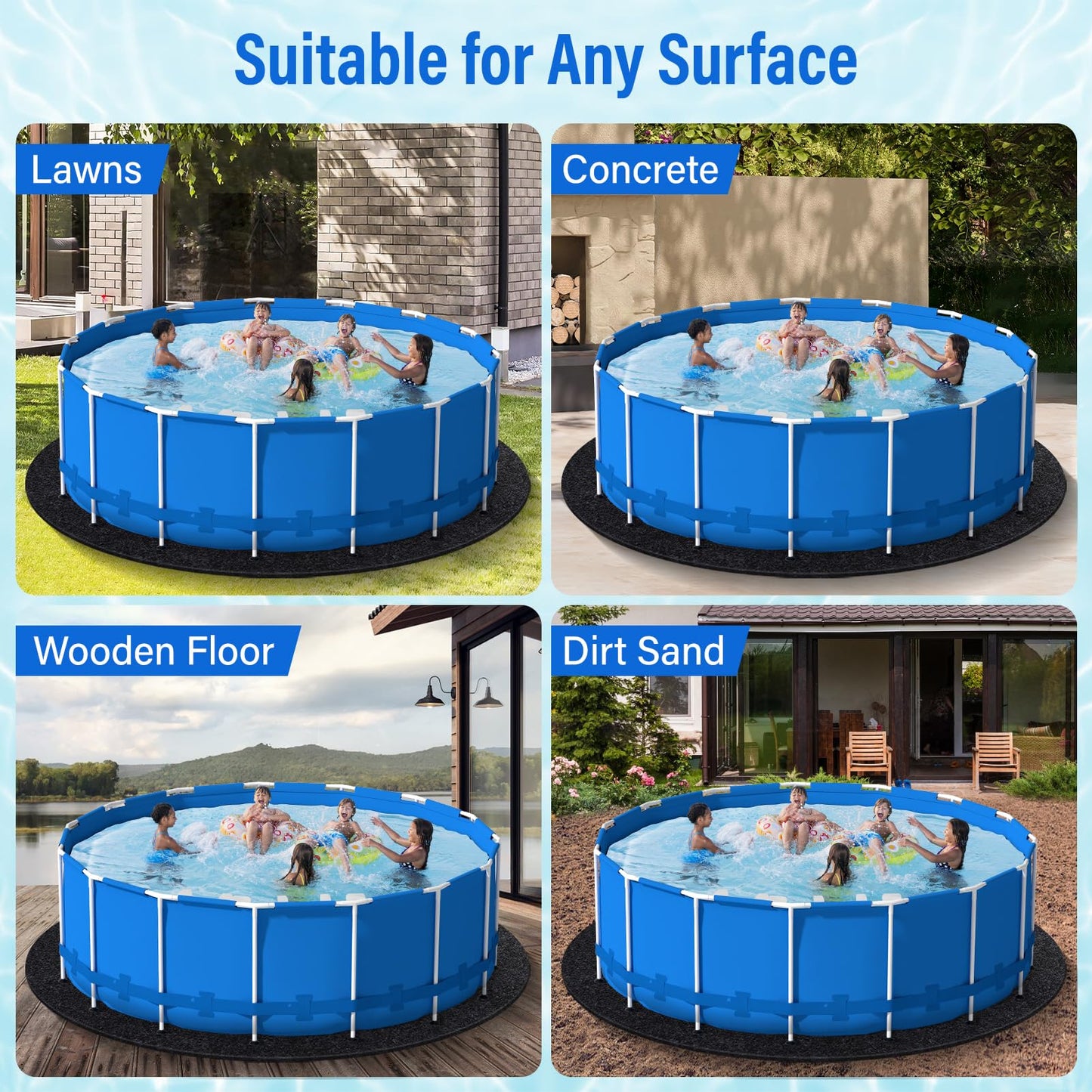 18FT Pool Pad for Above Ground Pool,350G/M² Thicker Pool Liner Pad,Pool Padding for Above Ground Pool,Pool Bottom Pad Seamless,Double Density Puncture Resistant,Pre-Cut Pool Mat,Geotextile Material